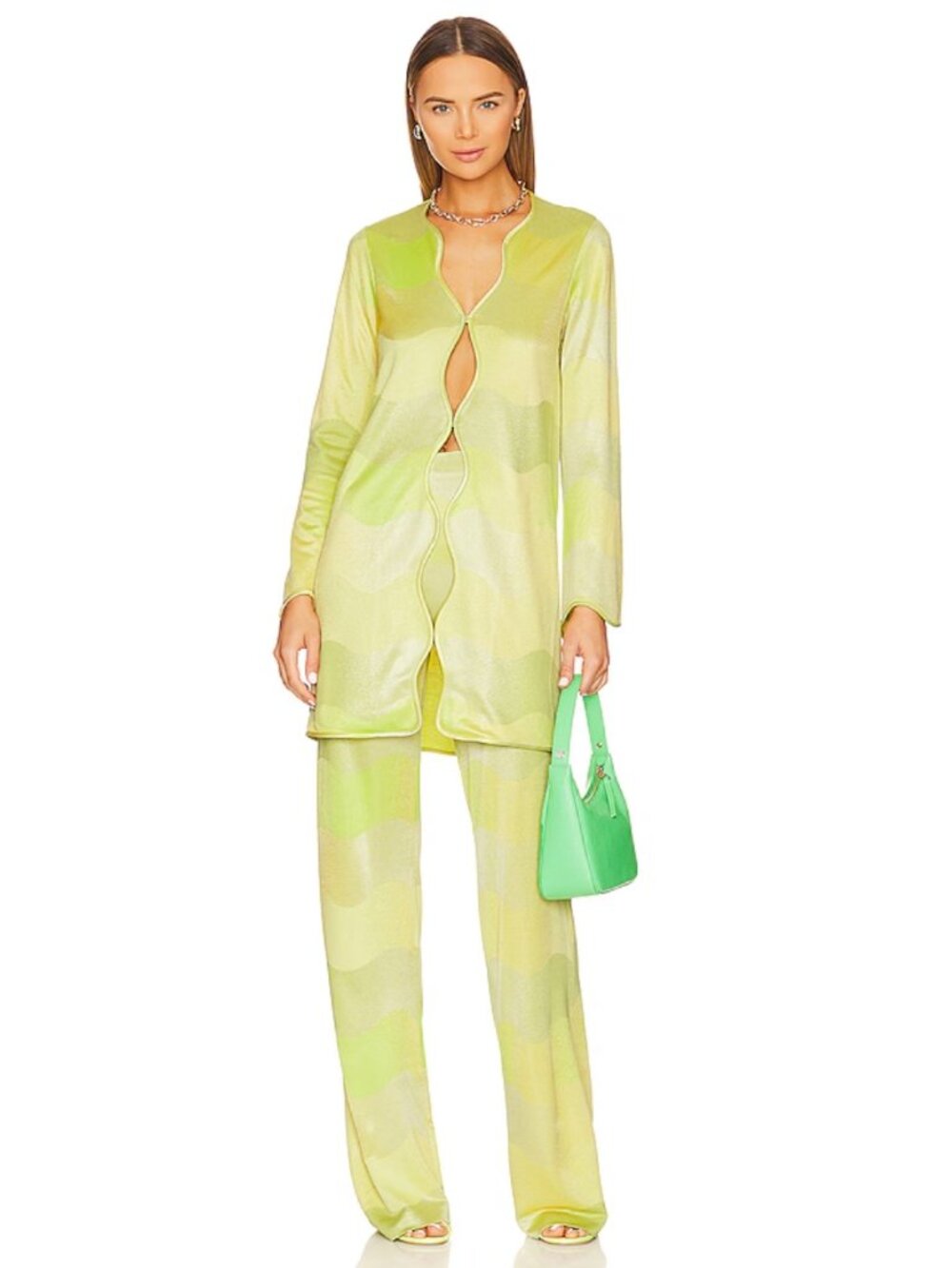 ALEXIS Bia Duster Top Angelika Pants Set Lime Waves XS Excellent $893 MSRP